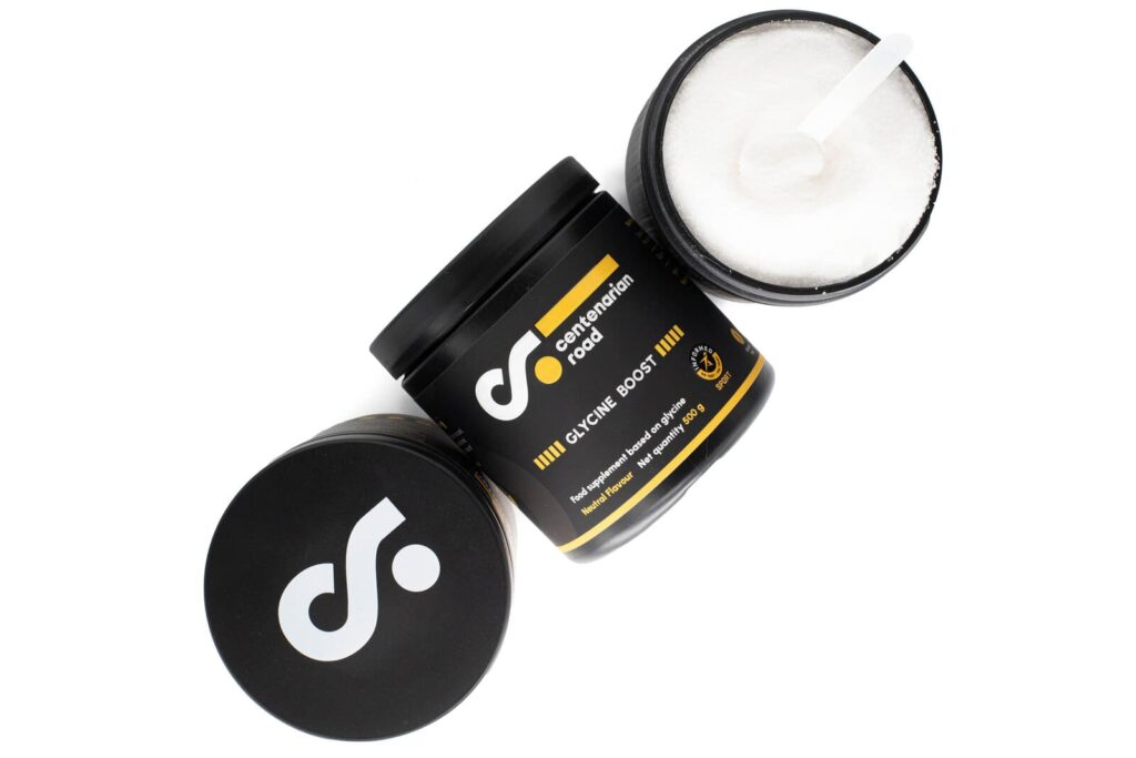 High-quality glycine powder supplement from Centenarian Road, ideal for improving sleep quality and muscle recovery | glycine powder, glycine for better sleep.