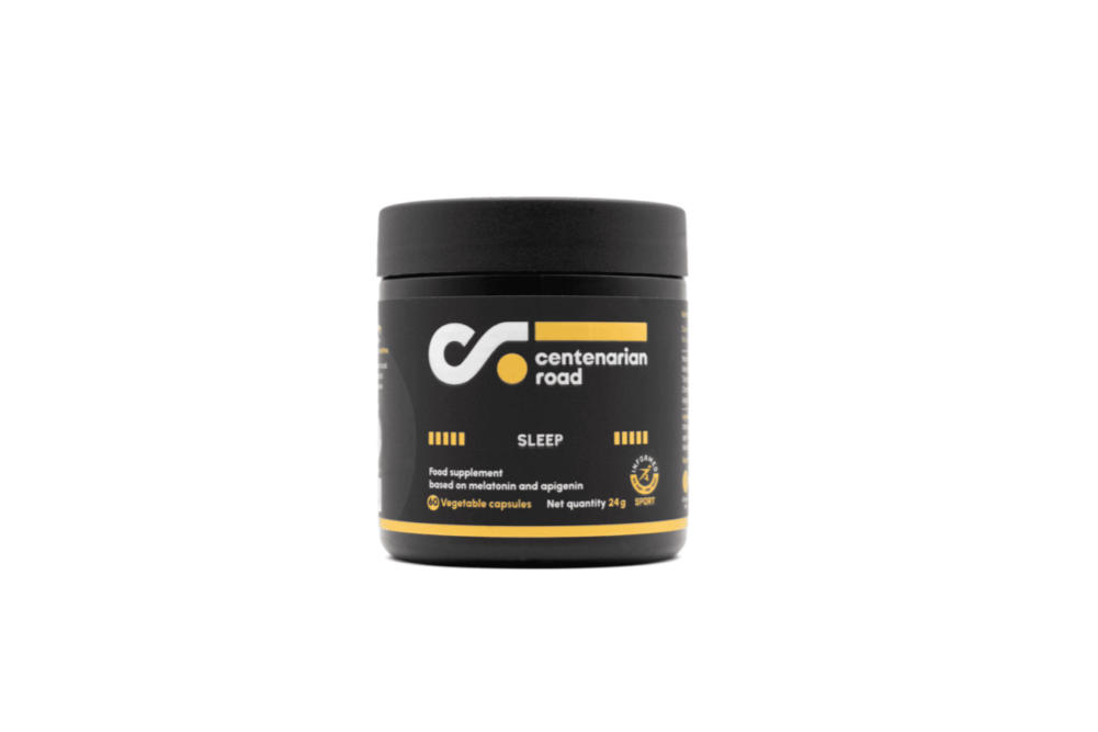 Suplemento Sleep de Centenarian Road con melatonina y apigenina para mejorar calidad del sueño