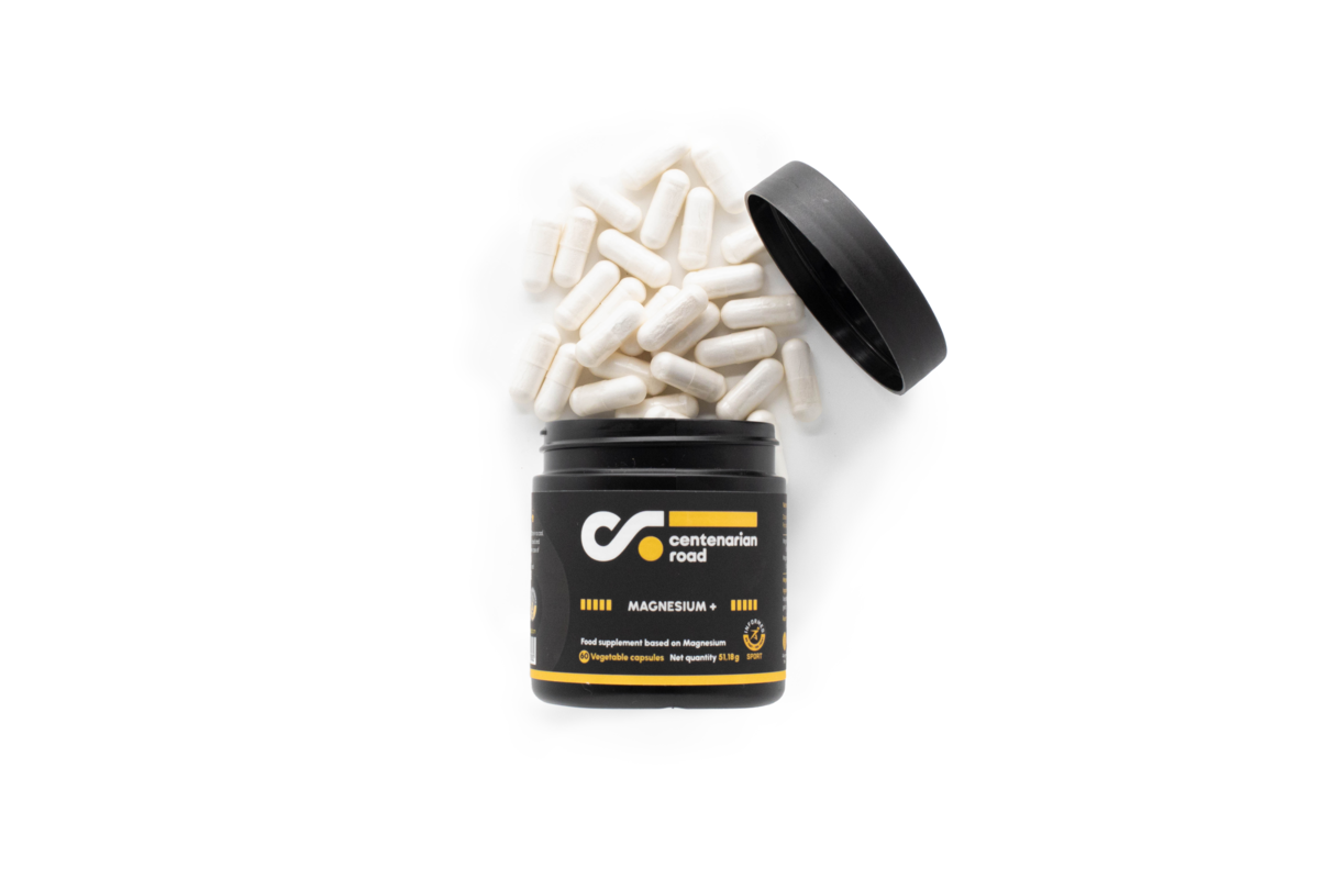 Suplemento de magnesio Centenarian Road con bisglicinato y acetil taurato - reduce fatiga, apoya función muscular y alivia el estrés