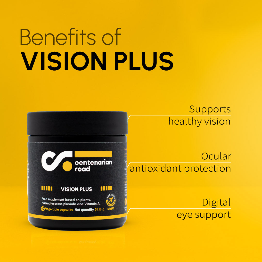 Vision Plus Centenarian Road supplement for healthy eyesight, eye antioxidant support, Informed Sport certified