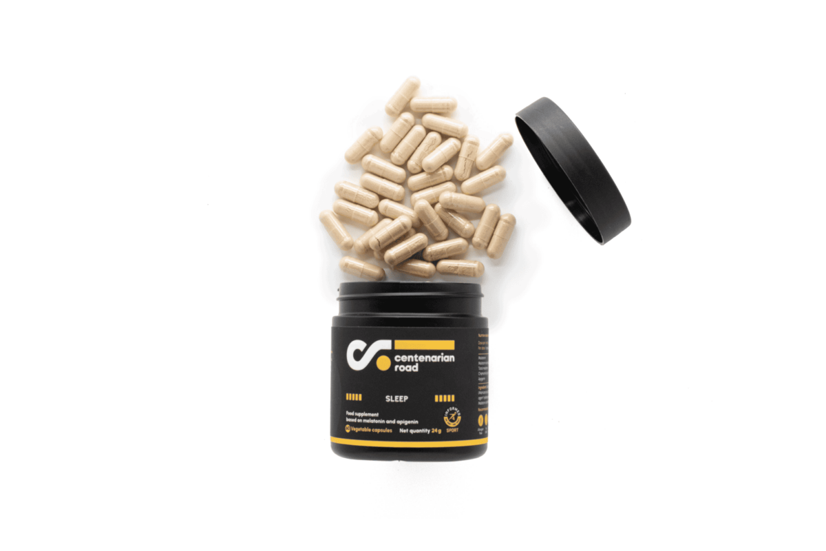 Centenarian Road Sleep 60 cápsulas – melatonina Melotime® doble liberación 1,9mg y apigenina manzanilla