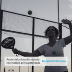 Representación visual del hialuronato sódico con patente Exceptional HYAL Jump® para apoyar articulaciones, piel y salud visual