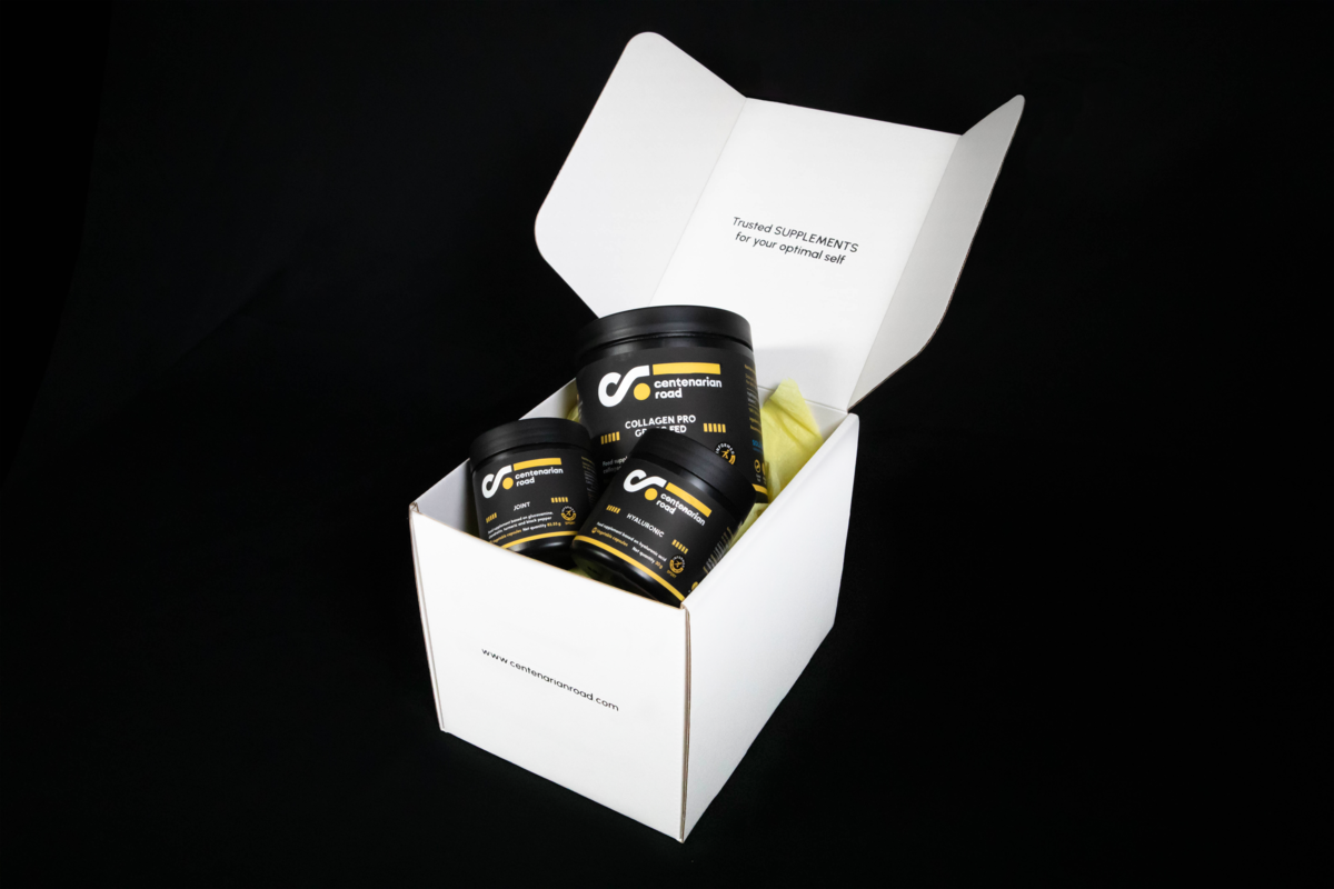 Premium supplement pack for skin and joint health, combining Hydrolyzed Collagen Powder, Hyaluronic Acid, and Joint (glucosamine, chondroitin, and turmeric), designed to support skin elasticity, joint mobility, and overall well-being.