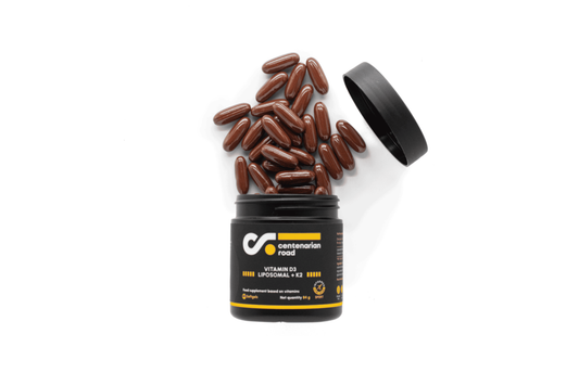 High-quality vitamin D3 K2 supplement from Centenarian Road, designed to support bone health and strengthen the skeletal system | vitamin d3 k2 bone health, vitamin d3 k2 supplement.