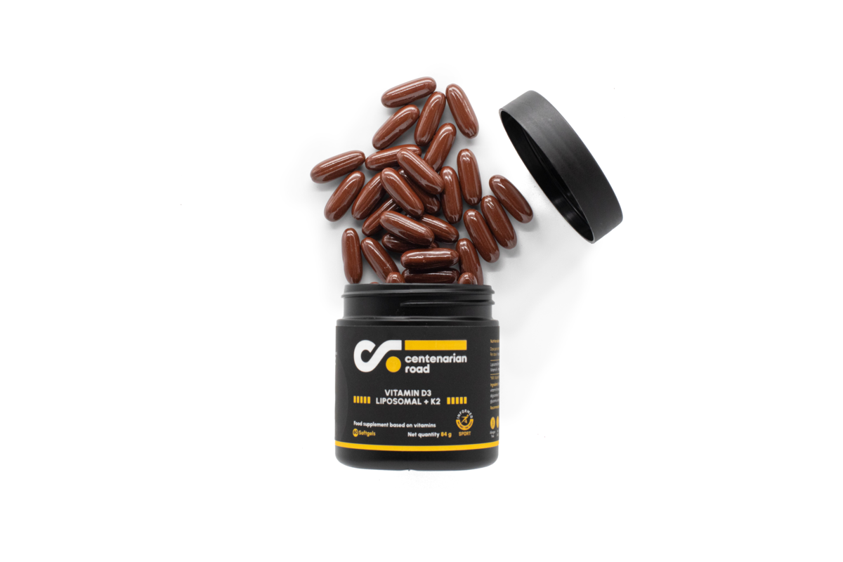 Vitamina D3 + K2 liposomal Centenarian Road - suplemento de absorción avanzada para salud ósea, sistema inmunitario y función muscular óptima
